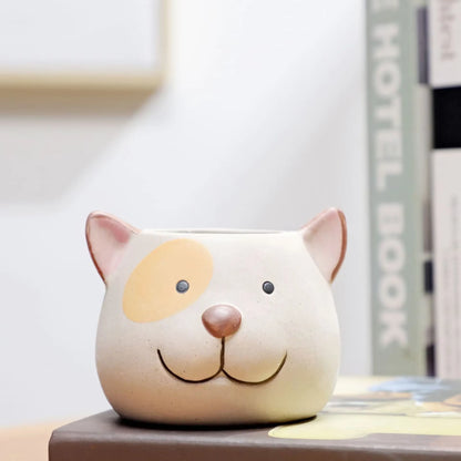 1Pcs Nordic Style Ceramic Animal Flower Pot Cartoon Bear Cat Cow Head Mini Pot Succulents Plants Bonsai Pots Home Decoration